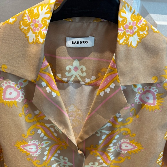 Sandro Yellow and White Short Sleeve Button Down Shirt - Picture 2 of 6